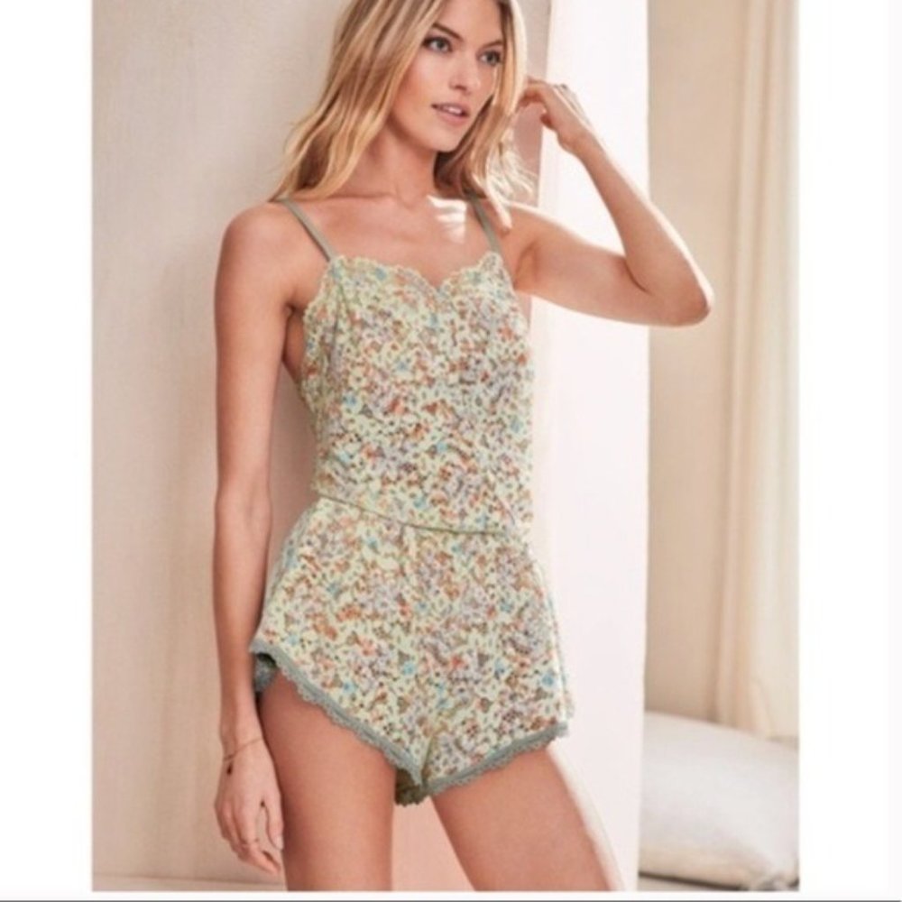 Lace Sleep Romper Floral Sage Green XS Body by VS
